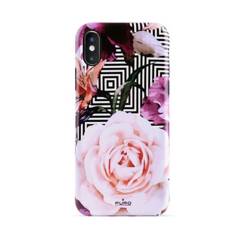 PURO Glam Geo Flowers - Maska za iPhone Xs / X (Pink Peonies)