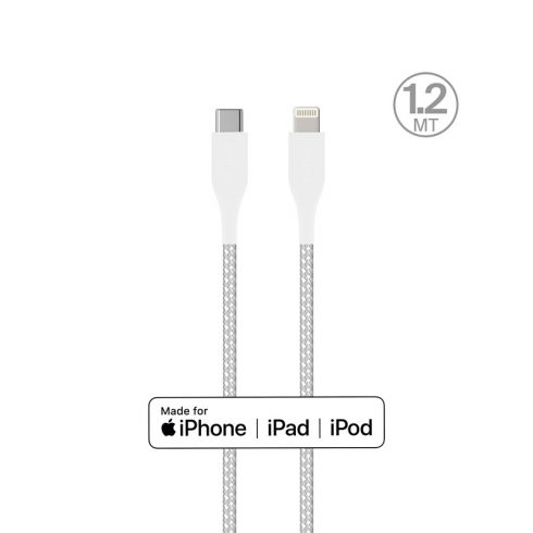 PURO Fabric Ultra Strong - pleteni kabel za teške uvjete rada USB-C / Lightning MFi 1,2 m (bijeli)