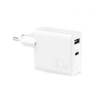   PURO Mini brzi putni punjač - brza isporuka USB-A + USB-C snage 30 W (bijeli)