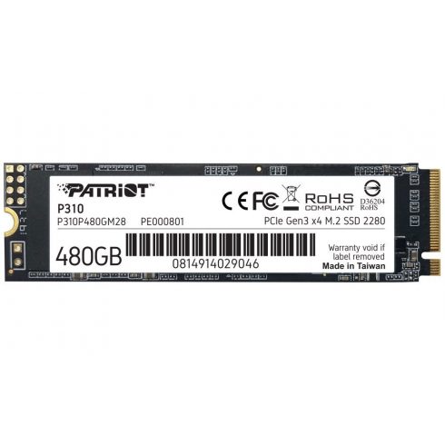 PATRIOT P310 480 GB SSD / Interni / M.2 PCIe Gen3 x4 NVMe 1.3 / 2280