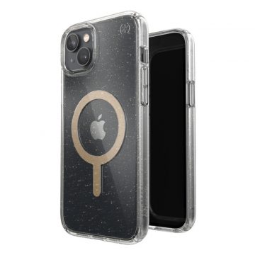   Speck Presidio Perfect-Clear with Glitter + MagSafe - Futrola za iPhone 15 Plus / 14 Plus s MICROBAN premazom (Clear / Gold Glitter)