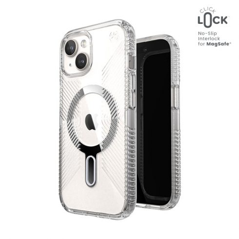 Speck Presidio Perfect-Clear Grip ClickLock & MagSafe - Futrola za iPhone 15 / iPhone 14 / iPhone 13 (prozirna / kromirana završna obrada / Serene srebrna)