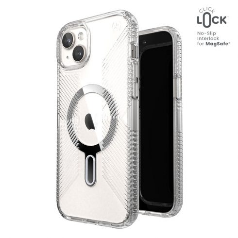 Speck Presidio Perfect-Clear Grip ClickLock & MagSafe - Futrola za iPhone 15 Plus / iPhone 14 Plus (prozirna / kromirana završna obrada / Serene srebrna)