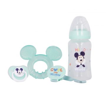   Mickey Mouse - Dječji set (flašica sa dudalicom 240ml, anatomska duda, grickalica, držač za grickalice) (Cool)