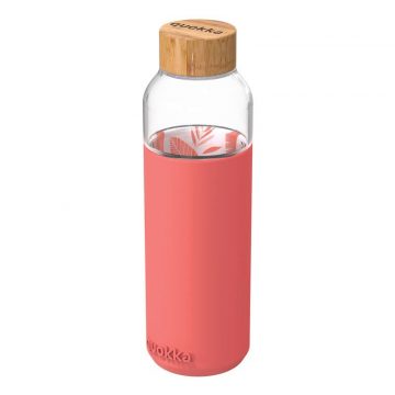   Quokka Flow - Staklena zaobljena boca sa silikonskim poklopcem 660 ml (Inner Pink Botanical)