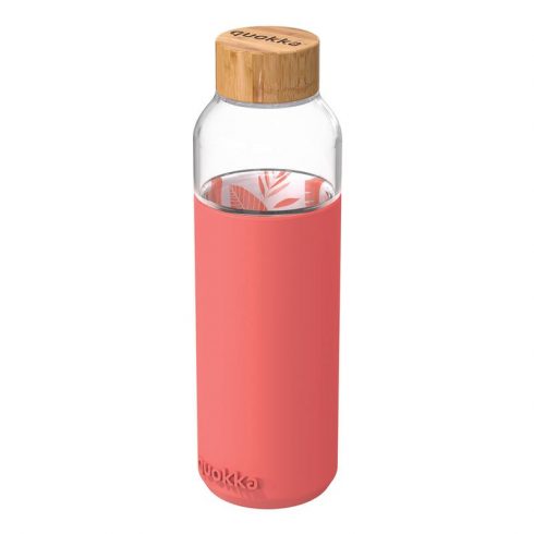 Quokka Flow - Staklena zaobljena boca sa silikonskim poklopcem 660 ml (Inner Pink Botanical)