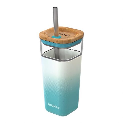 Quokka Liquid Cube - čaša od staklenih slamki sa silikonskim poklopcem 540 ml (Teal Gradient)