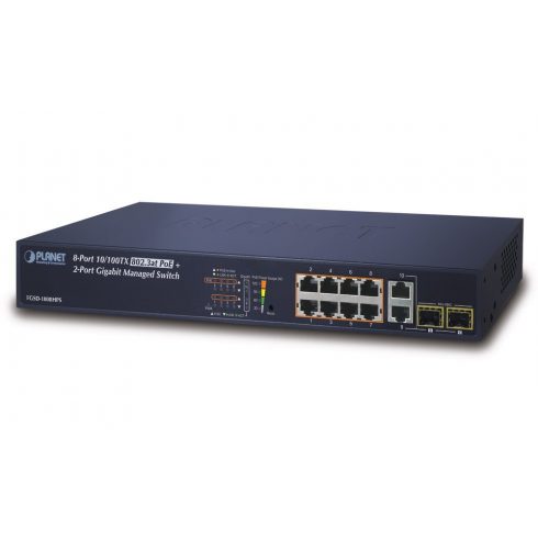 Planet FGSD-1008HPS L2 prekidač, 8x100Mb, 2x1Gb SFP, 8x PoE 802.3at 125W