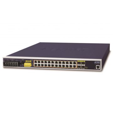   Planet IGS-6325-24P4S průmyslový L3 switch, 24x1Gb, 4x1Gb SFP, PoE 802.3at 440W, 48-56VDC, -40~75°C, IP30, bez ventilatora