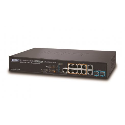 Planet GS-5220-8UP2T2X L3 preklopnik, 10x1Gb, 2x1Gb SFP, 2x10Gb SFP+, 8x PoE 802.3bt 240W, QoS