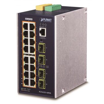   Planet IGS-6325-16P4S průmyslový L3 switch, 16x1Gb, 4x2.5G SFP, PoE 802.3at 320W, 48-56VDC, -40~75°C, IP30, bez ventilatora