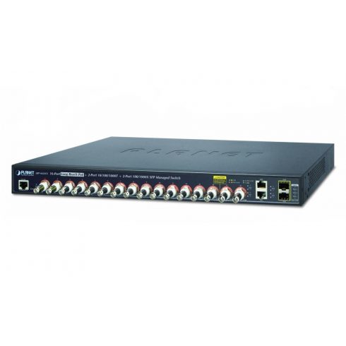 Planet LRP-1622CS, COAX PoE switch, 16x 100Base-TX, 2x SFP/TP, IEEE802.3at, Web/SNMPv2c, IGMPv3, QoS, VLAN