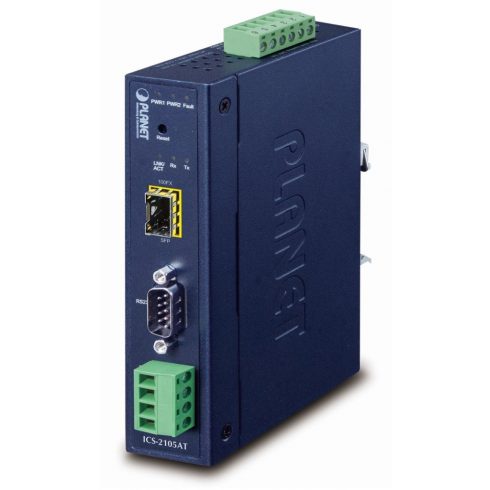 Planet RS-232/422/485 u IP industrijski pretvarač, 1x COM, 1x 100Base-FX/SFP, 9-48VDC, -40~+75°C, IP30, SNMP+Telnet