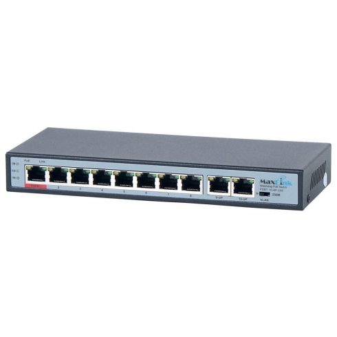 MaxLink PoE preklopnik PSBT-10-8P-250, 10x LAN/8x PoE 250m, 802.3af/at/bt, 120W, 10/100Mbps