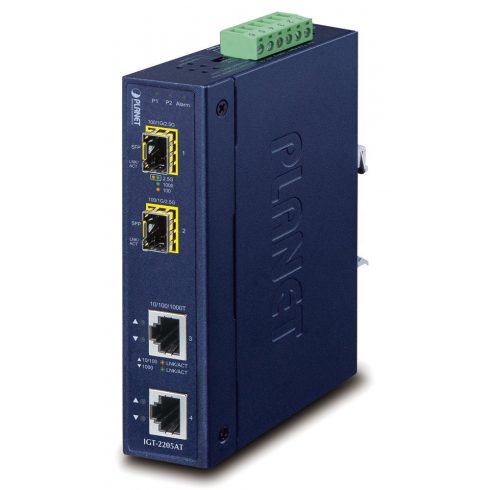 Planet IGT-2205AT, pretvarač 2x1Gb, 2xSFP 100/1G/2.5G, -40 do +75C, ESD, Backup Link, IP30, 24VAC/12-48VDC