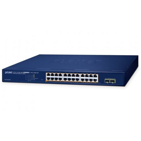 Planet GS-2210-24P2S WEBsmart L2 prekidač, 24x1Gb, 2x1Gb SFP, 24x PoE 802.3at 260W, QoS