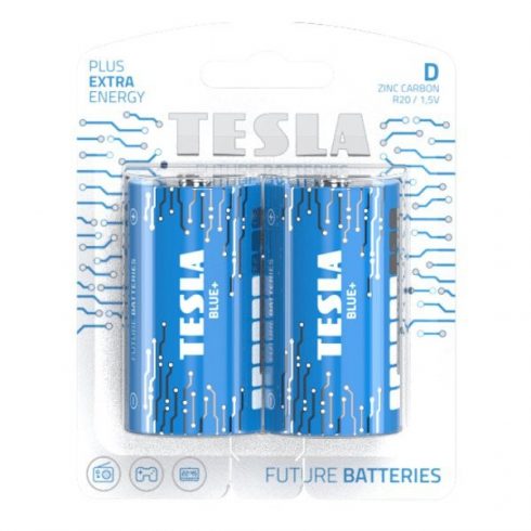 TESLA BLUE+ Zinc Carbon baterija D (R20, velika monoćelija, blister) 2 kom.