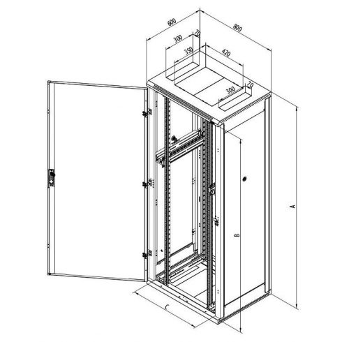 Triton 19' regal ormar 42U/800x600 metalna vrata RAL7035, siva