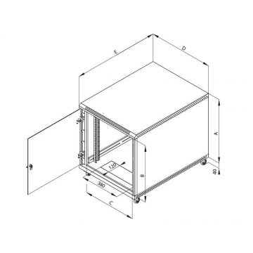   Triton 19" kontejner ormar 12U, 1000hl, boja crna, perf. limena vrata