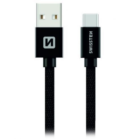 Swissten podatkovni kabel tekstilni Usb / Usb-C 0,2 M crni