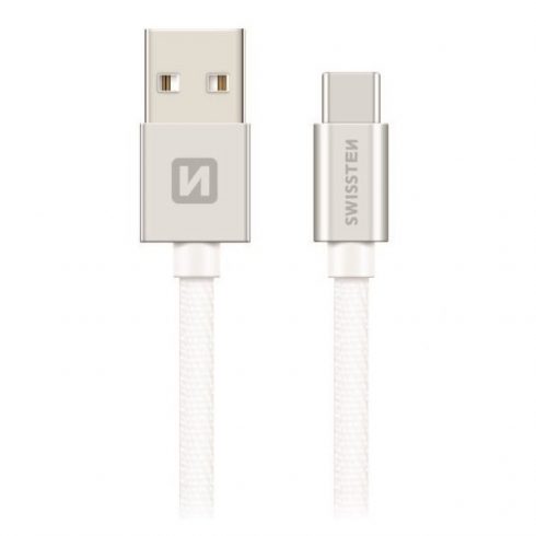 Swissten podatkovni kabel tekstilni Usb / Usb-C 0,2 M srebrni