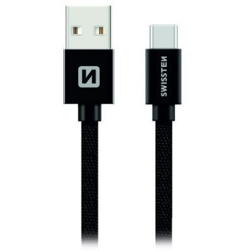 Swissten podatkovni kabel tekstilni Usb / Usb-C 1,2 M crni