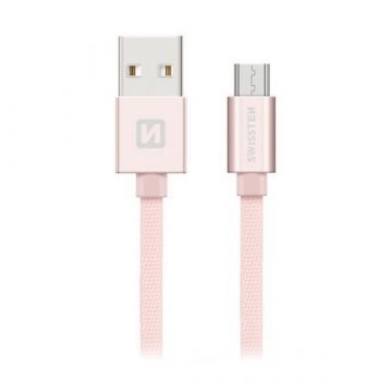   Swissten podatkovni kabel Tekstilni Usb / Micro Usb 2.0 M Pink/Gold