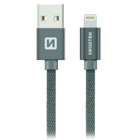 Swissten podatkovni kabel tekstilni USB / Lightning 0,2 M sivi