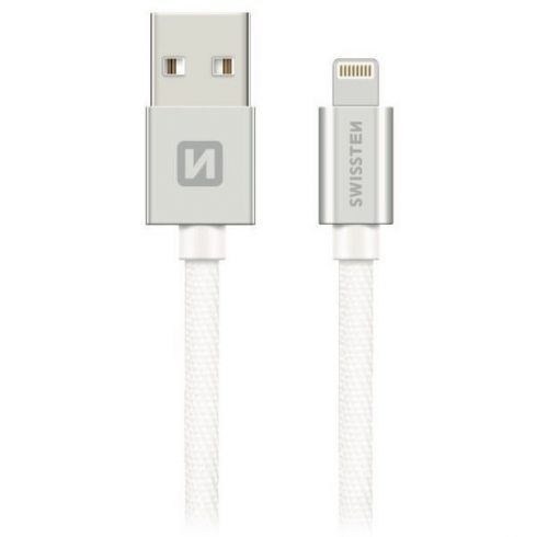 Swissten podatkovni kabel tekstilni USB / Lightning 0,2 M srebrni