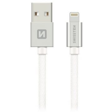   Swissten podatkovni kabel tekstilni USB / Lightning 1,2 M srebrni