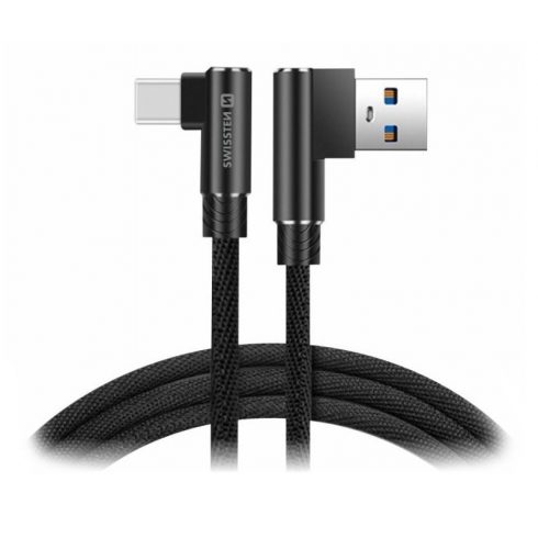 Swissten tekstilni podatkovni kabel Arcade USB / USB-C 1.2 M /L konektori/ Crni