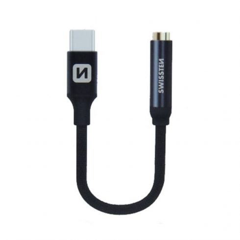 Swissten audio adapter Textile Usb-C/Jack (ženski) 0,15 M crni