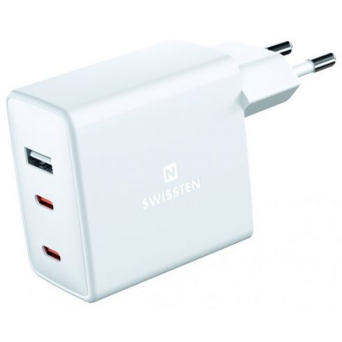 Swissten mrežni adapter GaN 2x USB-C + 1x USB 70W PD bijeli