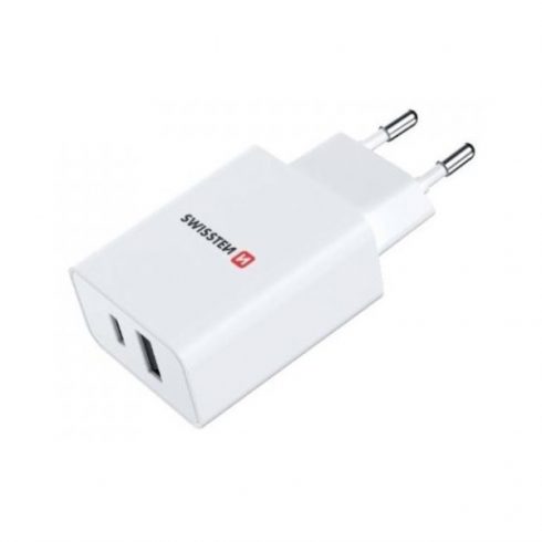 Swissten mrežni adapter 1x USB-C + 1x USB 2.1A 10.5W bijeli