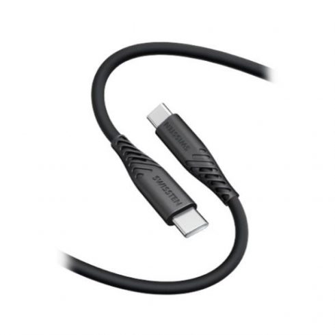 Swissten Data kabel MEKANI SILIKON USB-C / USB-C 1,5 M, PD 60 W, crni