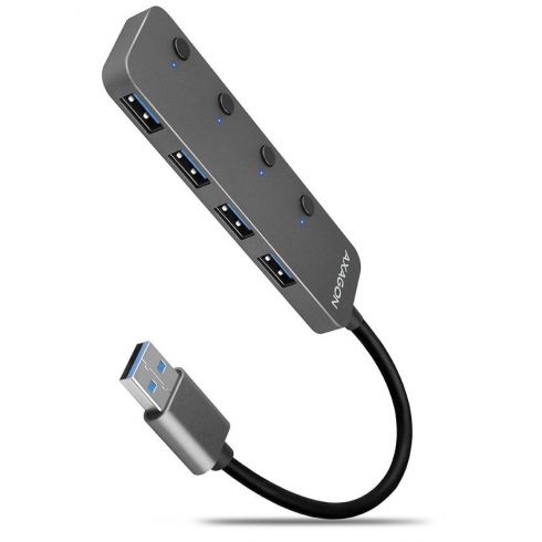 AXAGON hub USB-A s mogućnošću isključivanja konektora / HUE-MSA / USB 3.2 Gen1 / 4x USB-A / kućište od aluminija / 0,2m