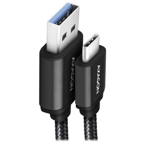 AXAGON podatkovni i kabel za punjenje USB-A na USB-C / USB 3.2 Gen1 / 3A / ALU / pleten / 1m / crni