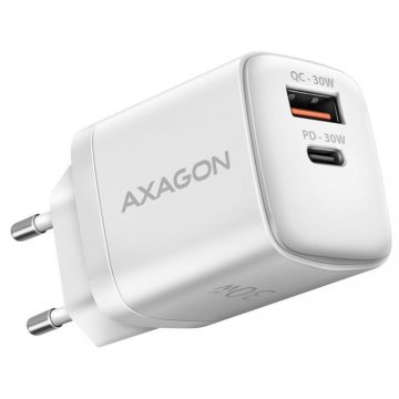   AXAGON mrežni punjač / ACU-PQ30W / 1x USB-C / 1x USB-A / PD3.0/QC4/PPS/AFC/Apple / 30W / bijeli