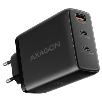   AXAGON mrežni punjač / ACU-DPQ100 / 2x USB-C / 1x USB-A / PD3.0/QC4+/PPS/SFC2.0/AFC/SCP/FCP/ Apple / 100W / crni