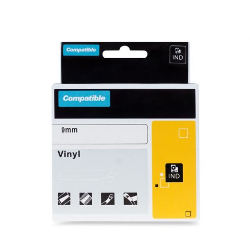 PRINTLINE kompatibilna traka s DYMO 18443, 9 mm, 5,5 m, crni ispis/bijela pozadina, RHINO, vinil