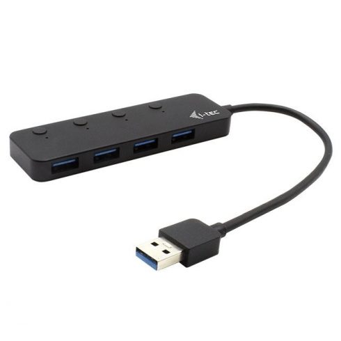 i-tec USB HUB METALNI/ 4 porta/ USB 3.0/ On/Off tipka za uključivanje i isključivanje/ metalni/ crni