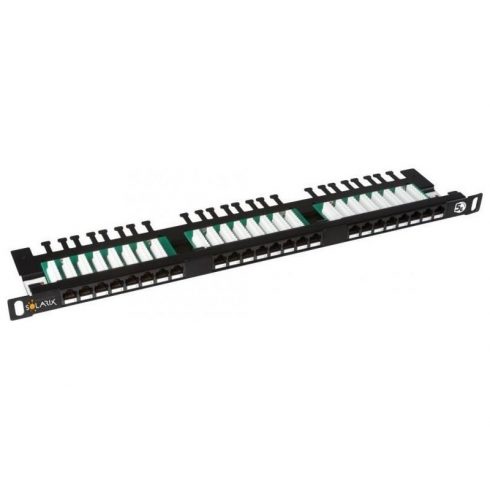 Solarix 19" Patch panel 24xRJ45 CAT5E UTP s trakom za balansiranje crna 0.5U, SX24HD-5E-UTP-BK