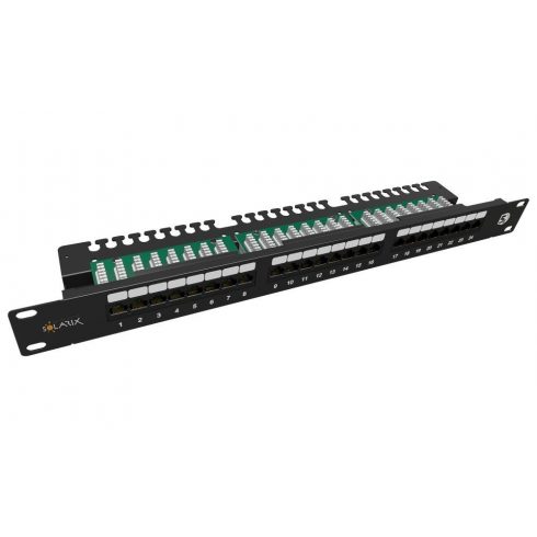 Solarix Patch panel 24x RJ-45 Cat5e UTP s veznom trakom 1U SX24L-5E-UTP-BK-N