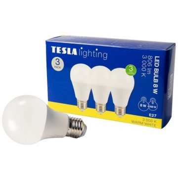   Tesla LED žarulja BULB 3kom E27/8W/230V/806lm/25.000h/3000K topla bijela/220st