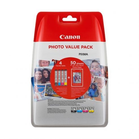 Canon višestruki paket tintnih uložaka CLI-571-C+M+Y+BK / 50x foto papir PP-201