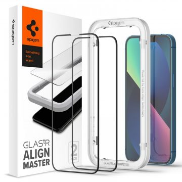   Spigen Alm Glass FC 2-Pack - Kaljeno staklo iPhone 14 / iPhone 13 / iPhone 13 Pro 2 komada (crno)