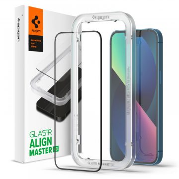   Spigen Alm Glass FC - Kaljeno staklo iPhone 13 / iPhone 13 Pro (crno)