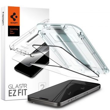   Spigen GLAS.TR EZ FIT FC 2-Pack - Kaljeno staklo za iPhone 15 Pro Max 2 kom (crni okvir)