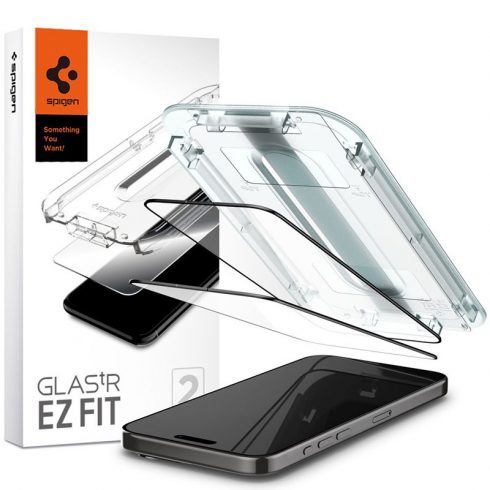 Spigen GLAS.TR EZ FIT FC 2-Pack - Kaljeno staklo za iPhone 15 Pro Max 2 kom (crni okvir)