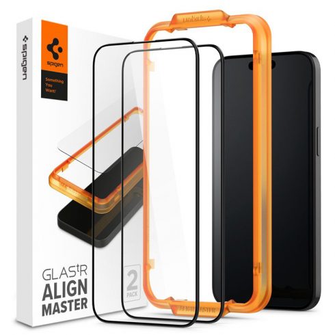 Spigen Alm Glass FC 2-Pack - Kaljeno staklo za iPhone 15 Pro Max 2 kom (crni okvir)